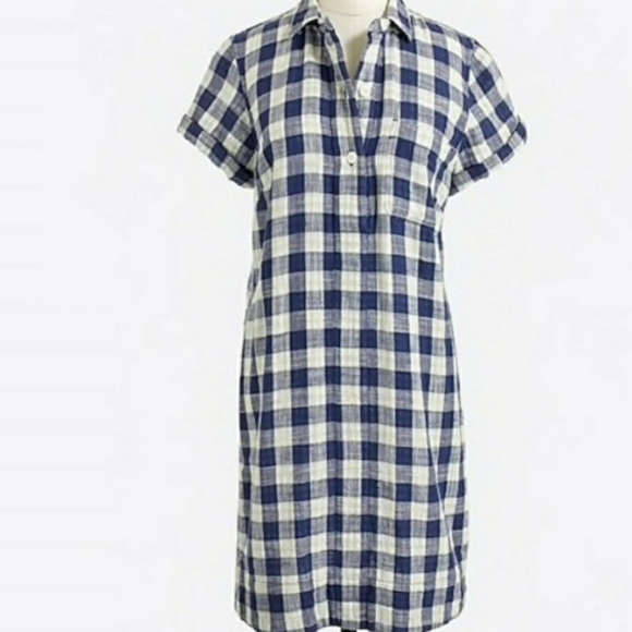 J. Crew Dresses & Skirts - JC CREW BLUE PLAID GINGHAM SHIRT DRESS MEDIUM